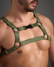 TEAMM8 Flex Harness Vegan PU Leather Mock Snakeskin Python Army Green 11