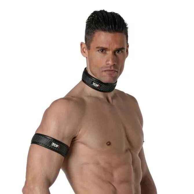 TOF PARIS 3D Collar Mesh Three Snap Buttons Adjustable O/S Black Grey 894