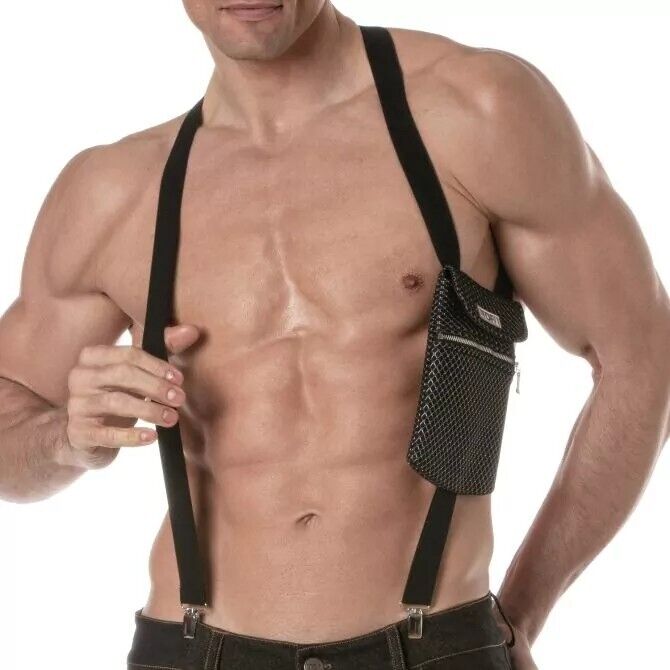 TOF PARIS 3D Elastic Pocket Harness Waterproof Faux - Leather Purse Black/Grey 912