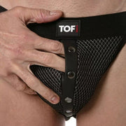TOF PARIS 3D Snap Jockstraps Breathable Mesh Fitted Front Pocket Black/Grey 914