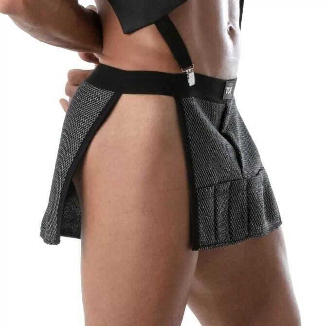 TOF PARIS 3D Waist Apron Mini Pockets Mesh Skirt Black/Grey 512