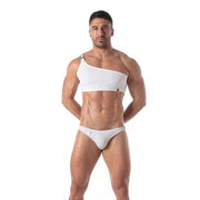 TOF PARIS Asymmetrical Half Tank Swim Chain Top Strap White 841