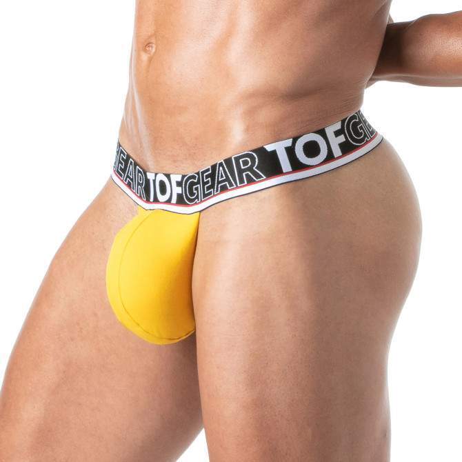 TOF PARIS Champion Stringless Thong Soft Cotton Generous Pouch Jaquard Yellow 70