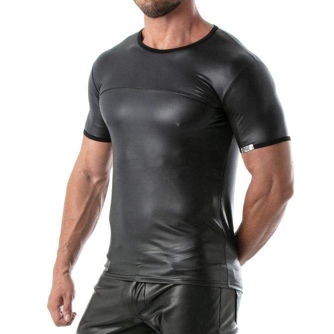 TOF PARIS Fetish T-Shirt Faux Leather Stretch Shirt Black 44