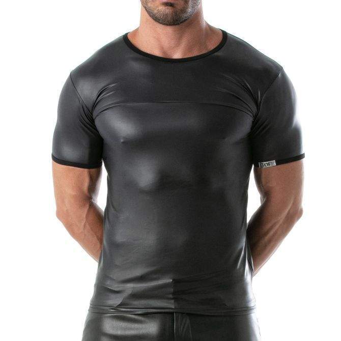 TOF PARIS Fetish T-Shirt Faux Leather Stretch Shirt Black 44