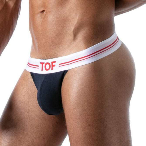 TOF PARIS French Thong Deep Lined Front Pouch Stretch Cotton Jersey Navy 74a1
