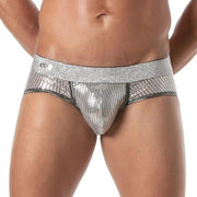 TOF PARIS Glitter Low - Rise Briefs Double - Lined Front Pouch Lurex Silver 533