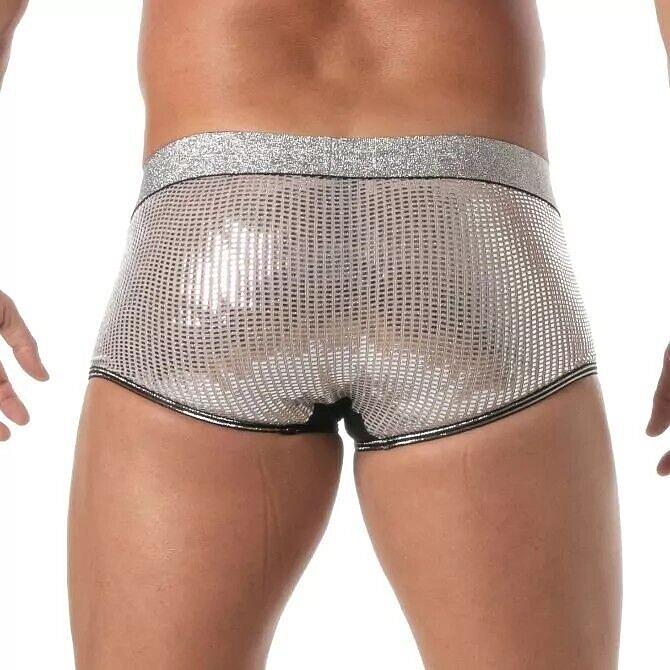 TOF PARIS Glitter Trunk Low - Rise Boxer Double - Lined Front Pouch Silver 532