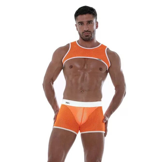 TOF PARIS Mesh Shorts Low - rise Boxer Short Unlined Fishnets in Orange Neon 172