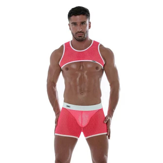 TOF PARIS Mesh Shorts Low - rise Boxer Short Unlined Fishnets Neon Pink 172