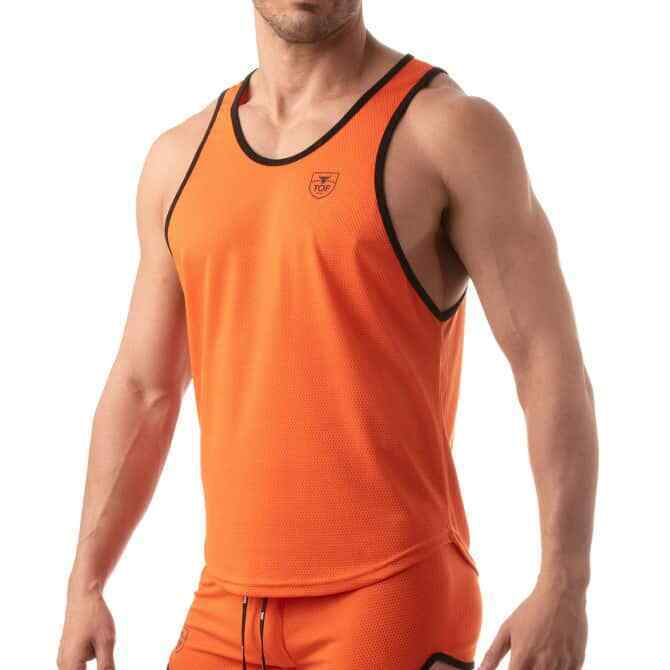 TOF PARIS Mesh Tank Top Lightweight Flared-Cut Classy Sporty Tank Orange 12