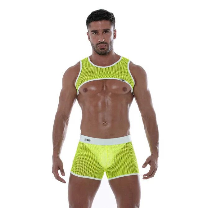 TOF PARIS Neon Mesh Shorts Fishnets Unlined Low - rise Boxer Short Neon Yellow 171
