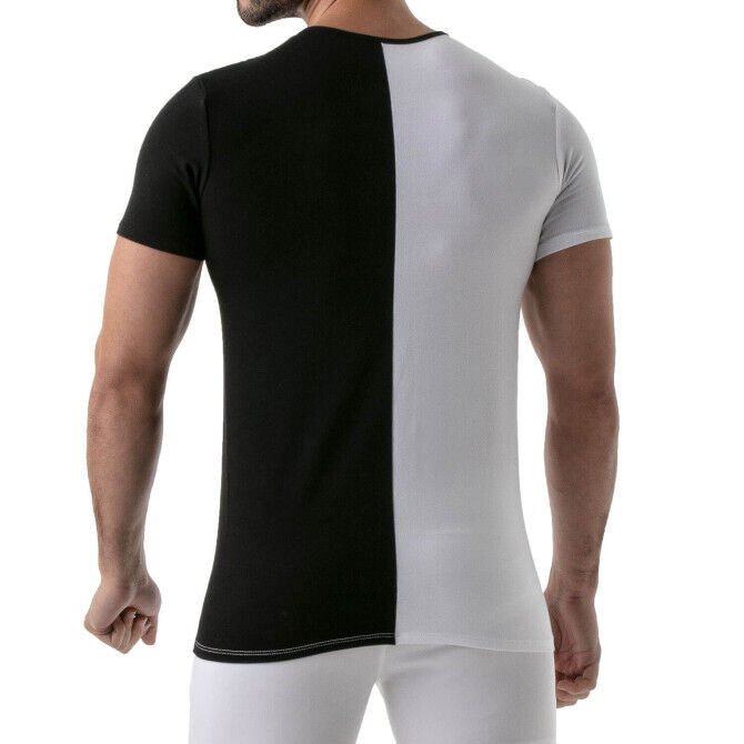 TOF PARIS Shirt Bicolor Cotton Jersey Tight Fit Shirt Black & White 443