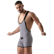 TOF PARIS Singlet Wresling BodySuit Stripe Push-Up Navy/Black 19