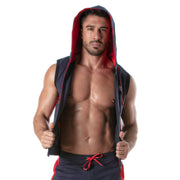 TOF PARIS Sleeveless Hoodie YKK Zipped Vest Tank Top Navy Marine