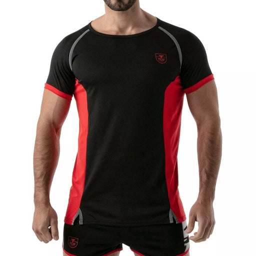 TOF PARIS Sports Gym Total Protection Muscle T-Shirt Antibacterial Black - Red 61