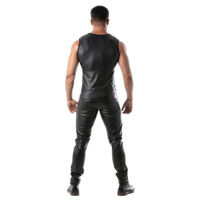 TOF PARIS Tank Top Stretch Leather-Look Sleeveless Figure-Hugging Top Black 14