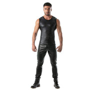 TOF PARIS Tank Top Stretch Leather-Look Sleeveless Figure-Hugging Top Black 14