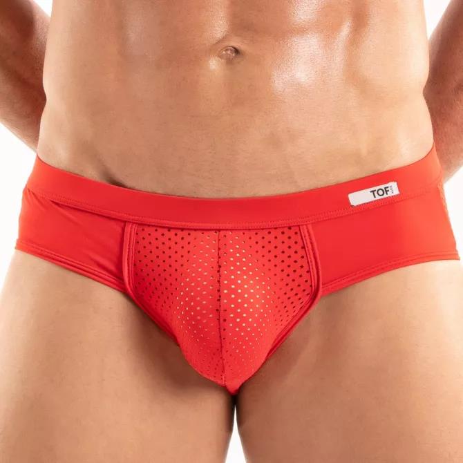 TOF PARIS Temptation Briefs Ultra Soft Stretch Perforated Microfiber in Red 961