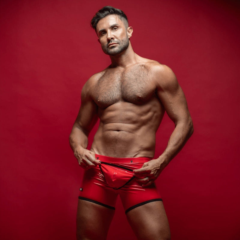 TOF PARIS Vinyl Easy Access Boxer With Clever Front Opening in Bold Red 543