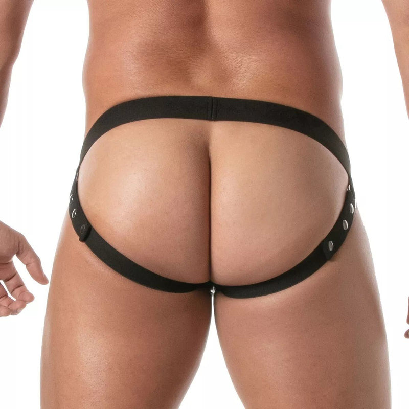 TOF PARIS Vinyl Snap Jockstrap Snap Buttons and Adjustable Straps Black Jock 1014