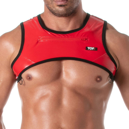 TOF PARIS Vinyl Zipped Pocket Harness With Functional Ring in Red 1031