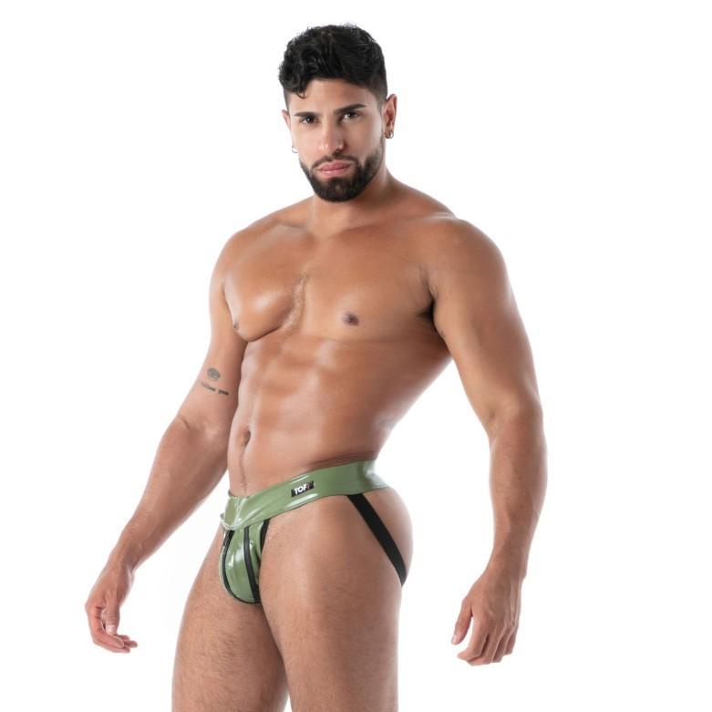 TOF PARIS Zipped Jock Latex Second - Skin Datex Jockstrap Khaki T13