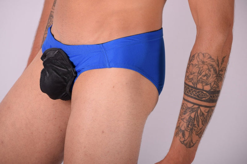 XS SMU Rave Peekaboo Leather Black Pouch Brief Royal H77