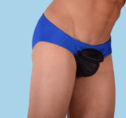 XS SMU Rave Peekaboo Leather Black Pouch Brief Royal H78