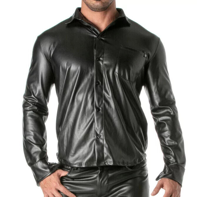 TOF PARIS Kinky Long Sleeves Shirt High Quality Leather-Look Stylish Shirt 47A