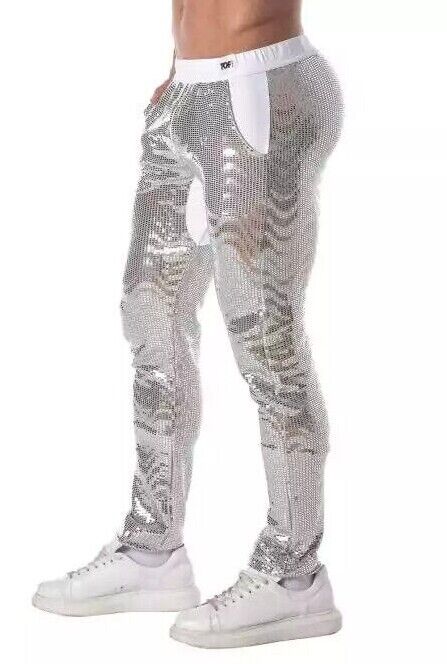 TOF PARIS Pants Glitter Low-Rise Sequin Pant 2-Spacious Pockets Silver 49