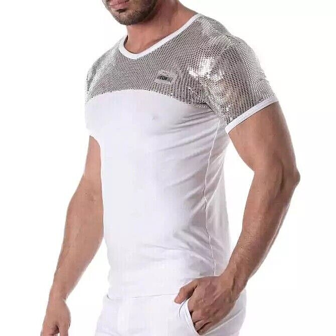 TOF PARIS Sequins Shirts Glitter Fashion T-Shirt White & Silver 49