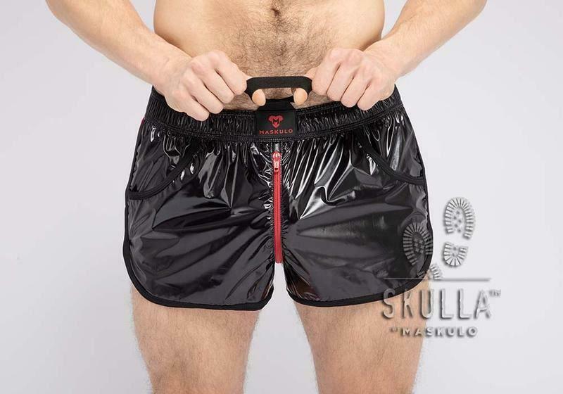 2XL Shorts MASKULO Skulla Shiny Nylon Jogging Short Two-Sided Zipper SH077-10 19 - SexyMenUnderwear.com