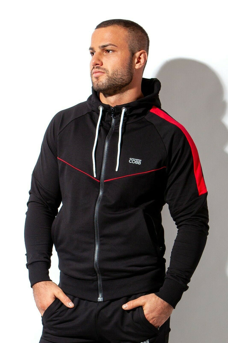 ALEXANDER COBB Jacket Hoodie Zipper Super Soft Black & Red Cotton Hoody 5 - SexyMenUnderwear.com