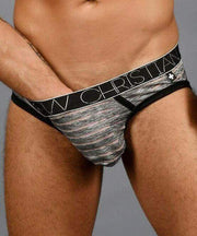 Andrew Christian Brief Sheer Stripe Briefs Sporty Slip Black & Gray 91312 43 - SexyMenUnderwear.com