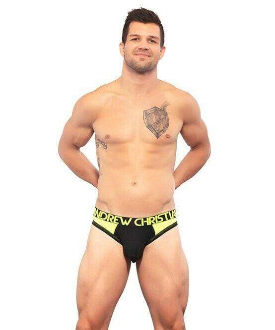 Andrew Christian Jock Trophy Boy Electric Neon JockStrap Black 90917 27 - SexyMenUnderwear.com