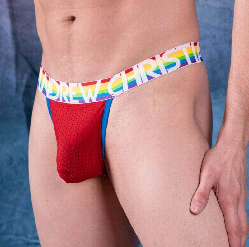 Andrew Christian Thong Pride Mesh Gay Undies Rainbow Y-Back Red 91051 31 - SexyMenUnderwear.com