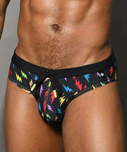 Andrew Christian L XS Andrew Christian Swimwear Brief Lightning Bikini Swim-Briefs Black 7762 36