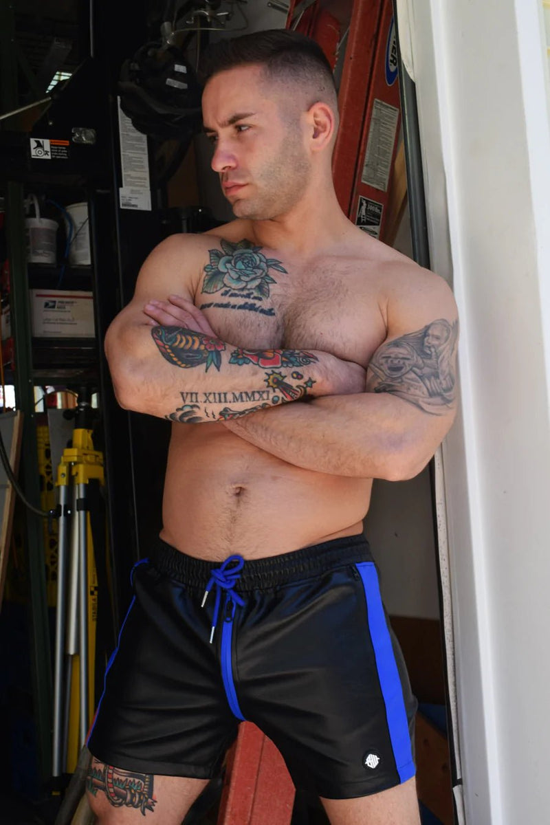 BREEDWELL 3-Pockets Shorts Leather-Look DOMINATOR Short With Reversible Zipper Blue 19 - SexyMenUnderwear.com