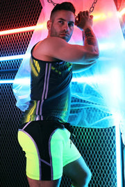 BREEDWELL AKIRA Tank Top Athletic Stretch PVC Patch 3M Reflective Neon Yellow - SexyMenUnderwear.com