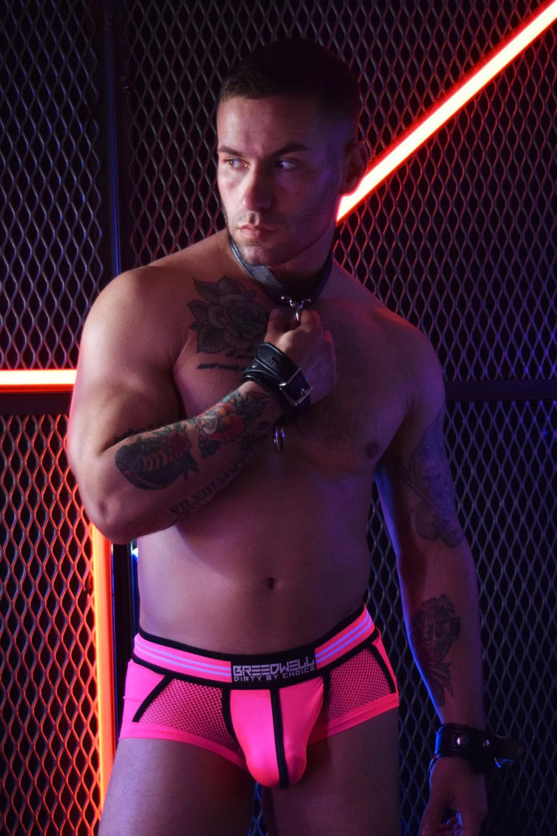 BREEDWELL AXEL Brief Sheer Mesh Leg & Back Panels Neon Pink Briefs 24 - SexyMenUnderwear.com