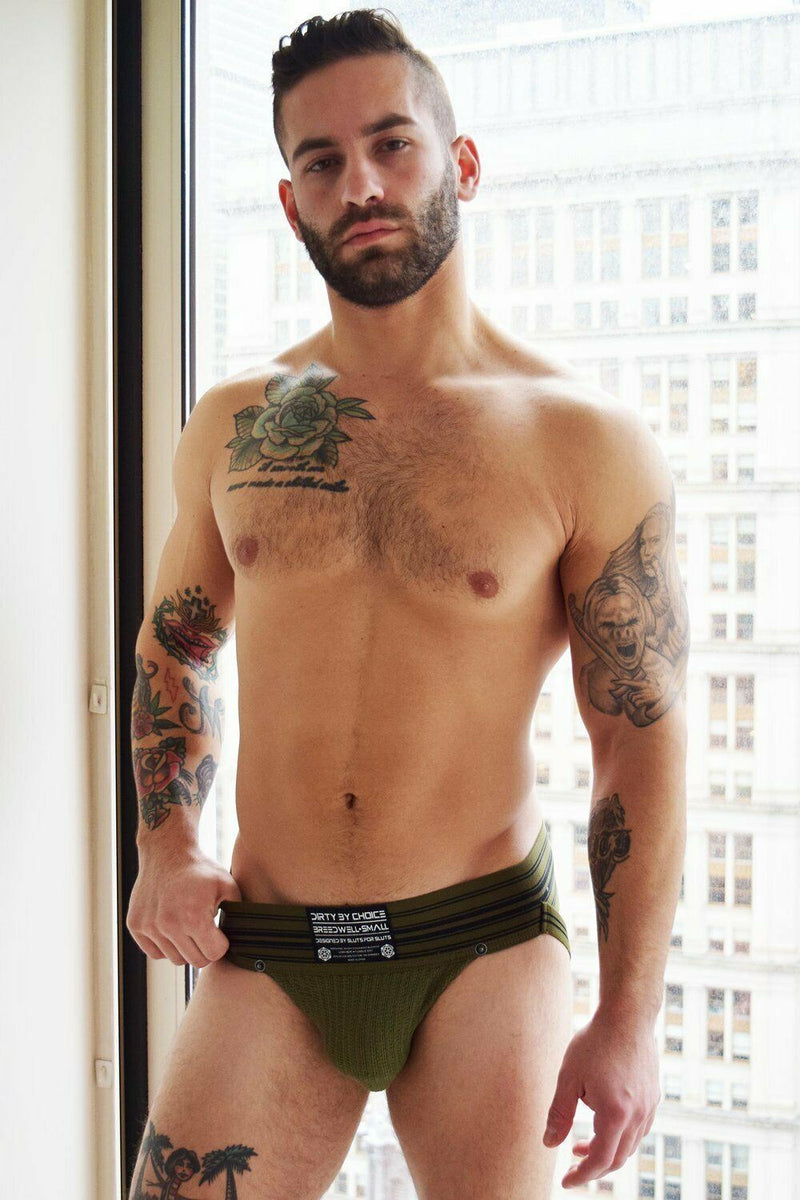 BREEDWELL CUMDUMP Jockstrap Old-School Woven Jock Classic Army Green 5 - SexyMenUnderwear.com