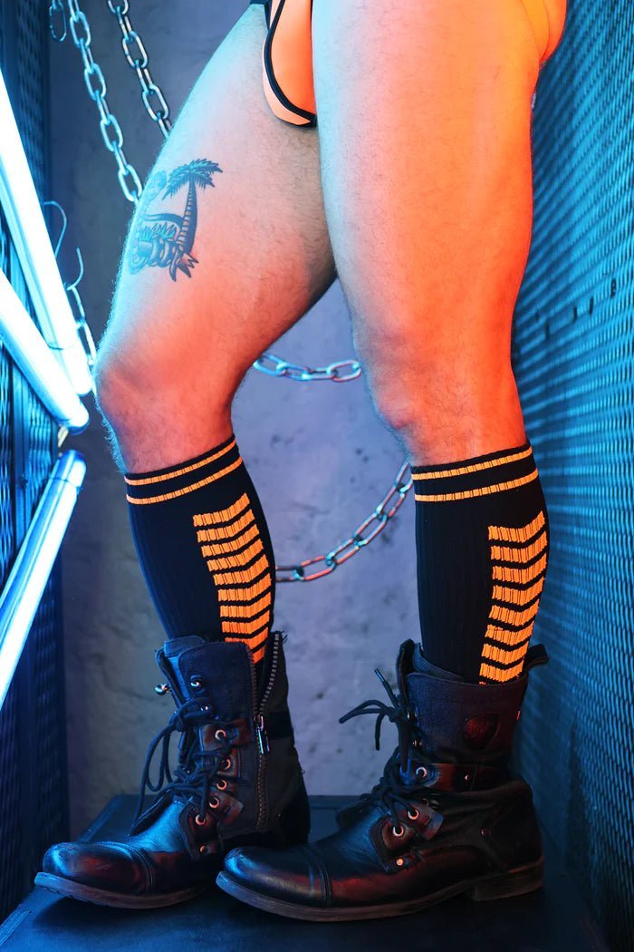 BREEDWELL DayCrawler Long Socks Soft Nylon in Neon Orange 13B - SexyMenUnderwear.com