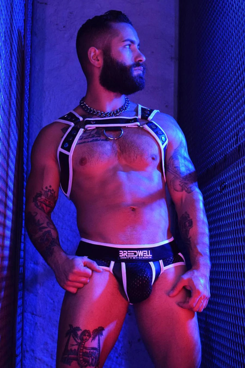 BREEDWELL HARNESS NEOGEAR SOFT FORM-FITTING NEOPRENE WHITE - SexyMenUnderwear.com