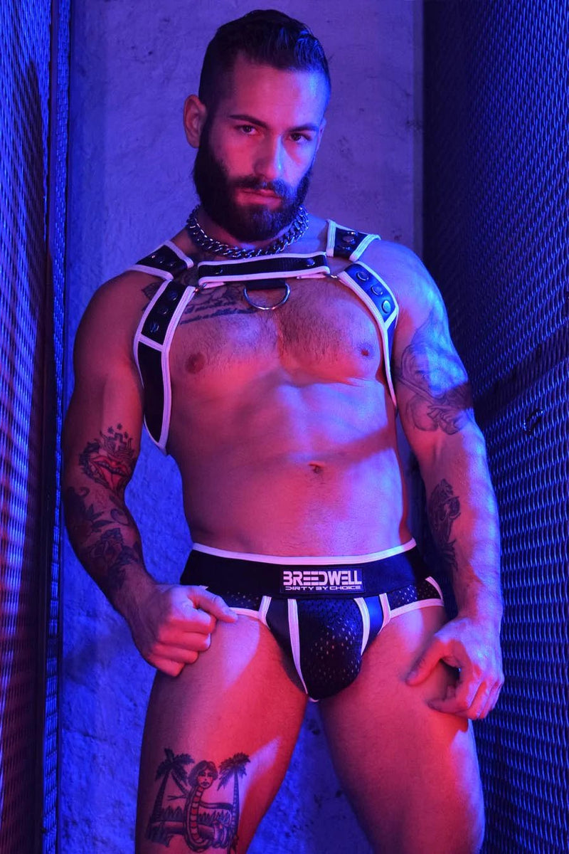BREEDWELL HARNESS NEOGEAR SOFT FORM-FITTING NEOPRENE WHITE - SexyMenUnderwear.com