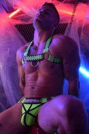 BREEDWELL HEX Jock With Mesh Pouch Unique O-Ring Green Neon Jockstrap 25 - SexyMenUnderwear.com