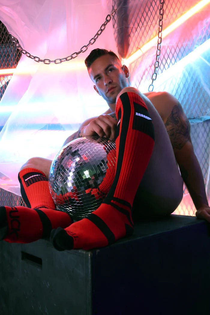 BREEDWELL Infinity Socks Ultra Luxurious Knee-High Sock Logo Stripes Red - SexyMenUnderwear.com