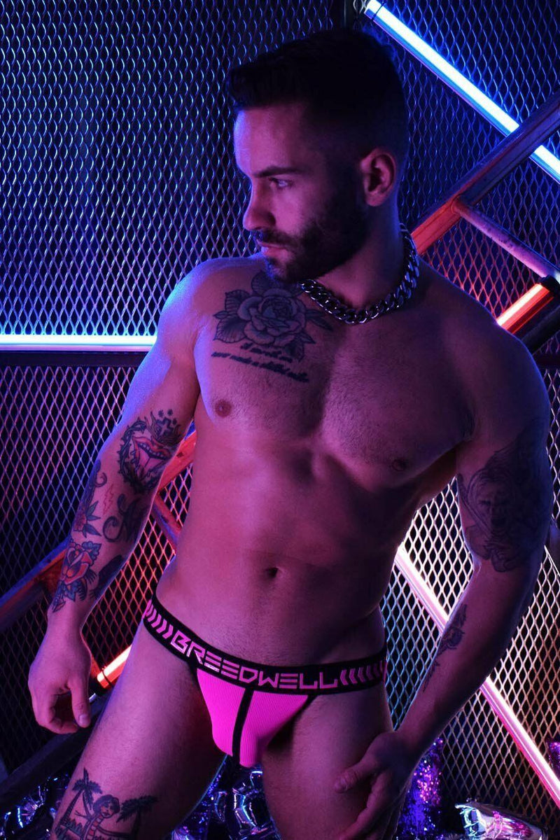 BREEDWELL JOCK ''NIGHTCRAWLER'' Men Jockstrap PVC Logo Mesh Pouch Neon Pink 18 - SexyMenUnderwear.com