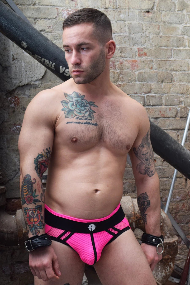 BREEDWELL Jockstrap AXEL Peek-A-Boo Jock Lined Mesh Pouch Neon Pink 19 - SexyMenUnderwear.com