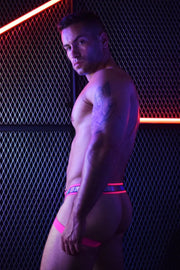 BREEDWELL Jockstrap Crossover Reflector Jock With Two D-Rings Neon Pink 2 - SexyMenUnderwear.com